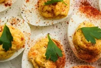 Caesar-Style Deviled Eggs with Crispy Parmesan Topping