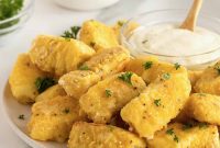 Crispy Oven-Baked Fish Sticks with Lemon Garlic Dip