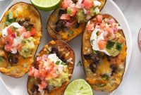 Cheesy Vegetarian Mexican Potato Skins with Black Beans