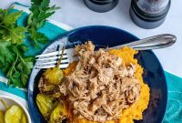 Mississippi Chicken Served Over Creamy Mashed Sweet Potatoes