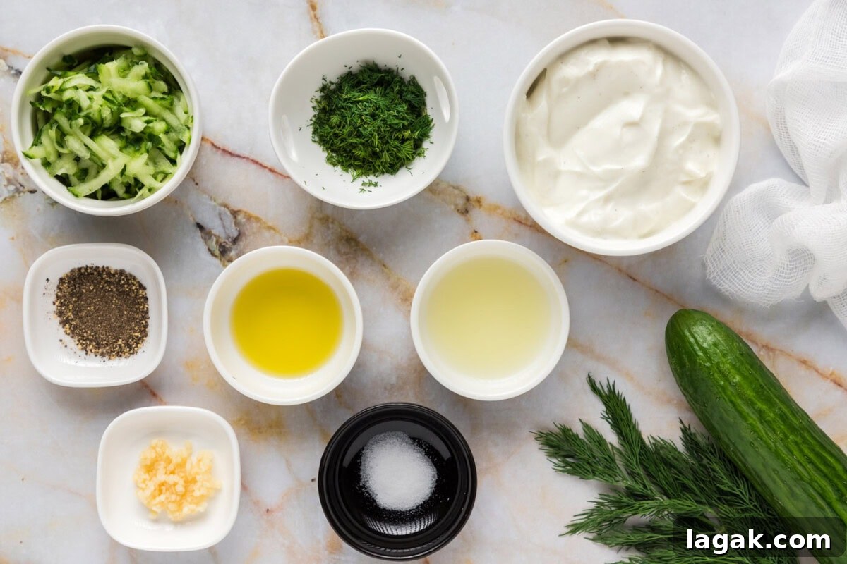 Authentic Greek Tzatziki Sauce Recipe — Creamy Cucumber Yogurt Dip 4 Ingredients for Tzatziki Sauce