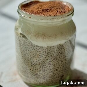 Tiramisu Chia Pudding with Creamy Yogurt — Quick Recipe 14 layered chia pudding with yogurt on top in a jar.