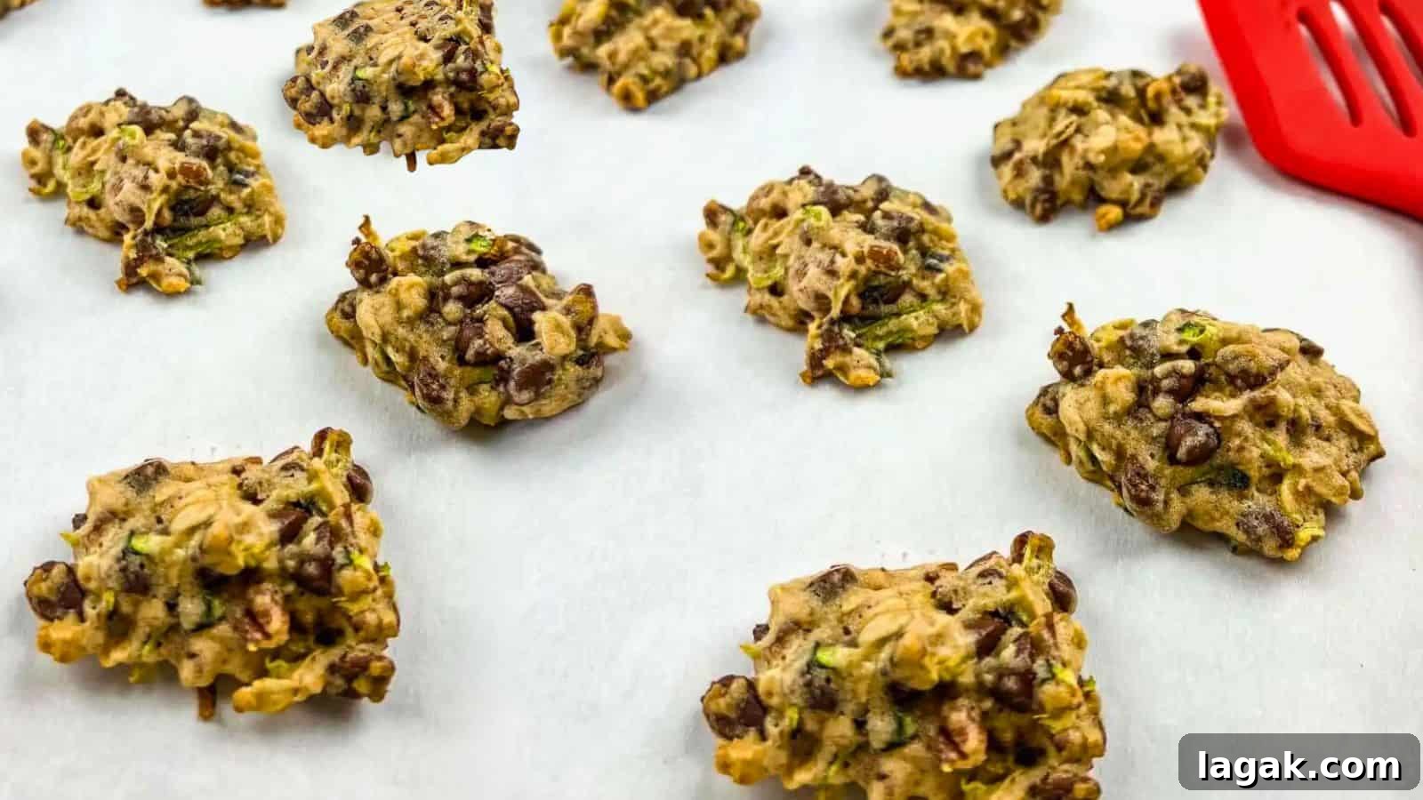 27 Cozy Fall Desserts That Taste Like Brown Sugar, Butter, and Memories 20 A batch of Zucchini cookies with chocolate & pecan on a parchment-lined baking sheet.