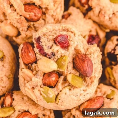 Trail Mix Peanut Butter Cookies Recipe — Chewy, Nutty Cookies 8 peanut butter cookies with trail mix