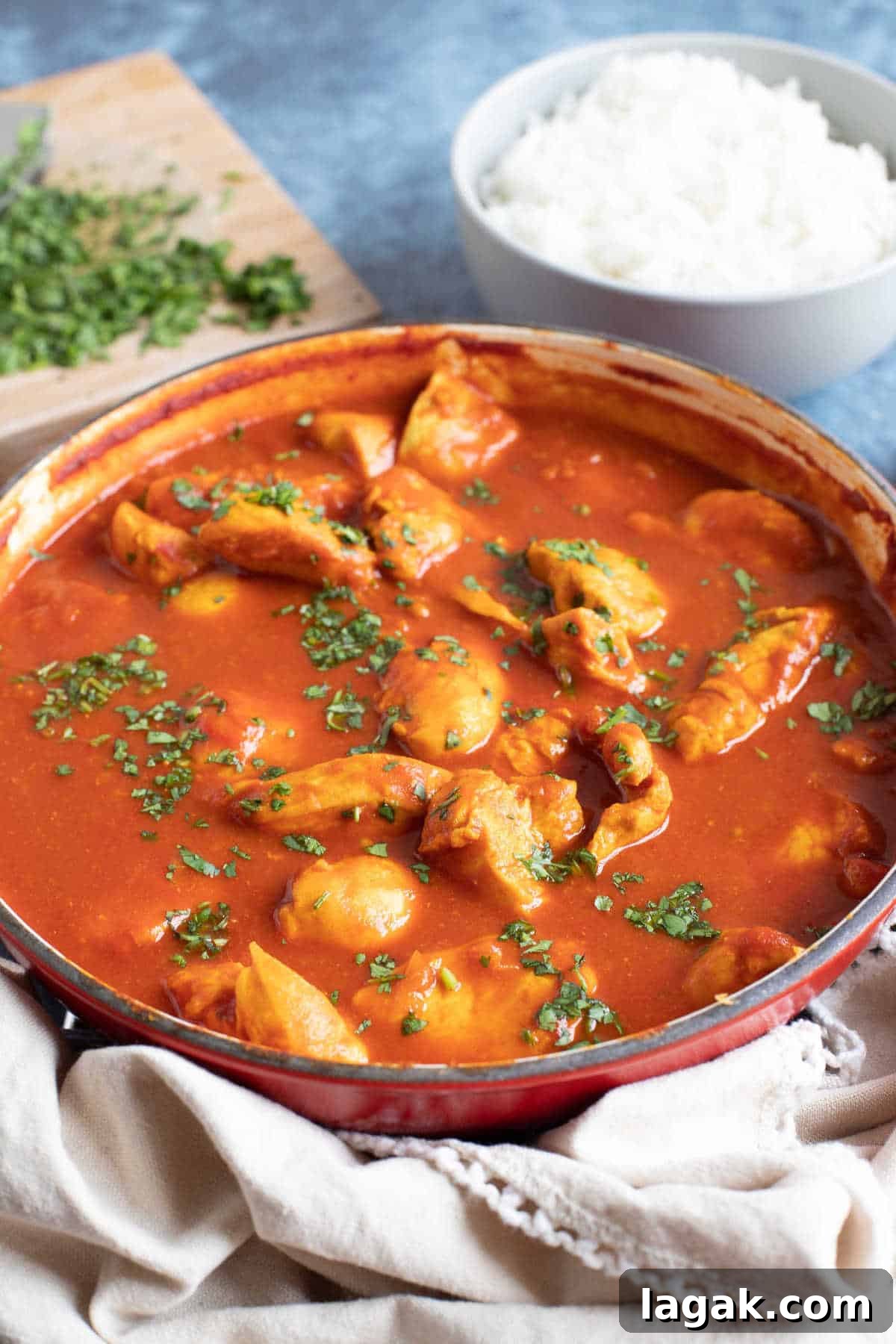 Authentic Chicken Pathia Curry Recipe — Tangy Spiced Chicken 2 Chicken pathia curry with rice.