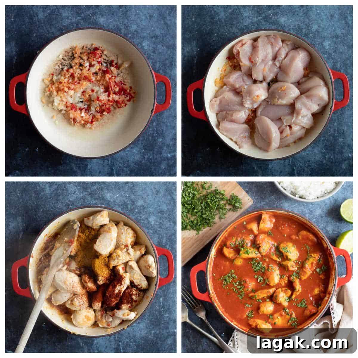 Authentic Chicken Pathia Curry Recipe — Tangy Spiced Chicken 4 Step by step photo instructions for making chicken pathia.