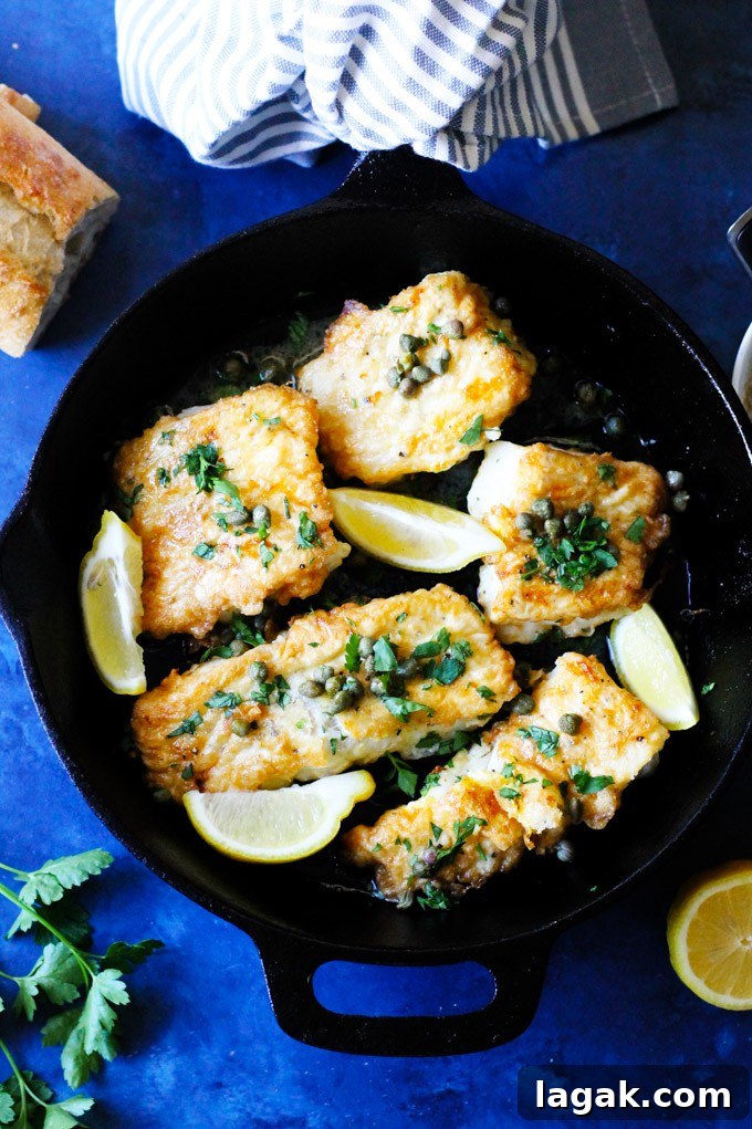 Pan Fried Cod with Meuniere Sauce plated Pan fired fish wit French Meuniere sauce