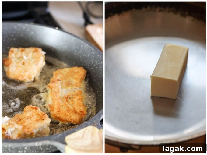 Pan-Seared Cod with Classic Meunière Sauce 4 Process shots of flying the cod