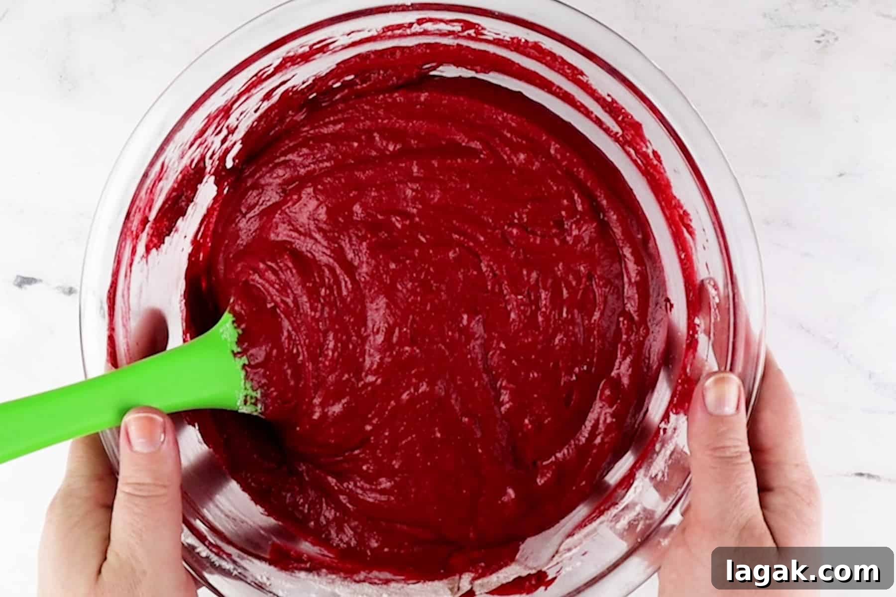Red Velvet Brownies Recipe with Cream Cheese Swirl 9 red velvet brownie batter in bowl