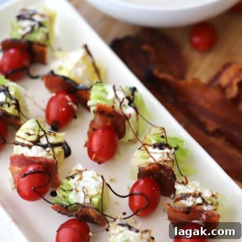 wedge salad kabobs on a serving dish.