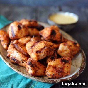 Grilled Chick-fil-A Style Chicken Nuggets Recipe 9 Grilled Chick-Fil-A Nuggets on ceramic plate