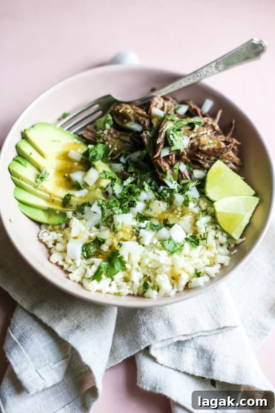 Salsa Verde Shredded Beef Bowls with Cilantro-Lime Rice 2 Salsa Verde Shredded Beef