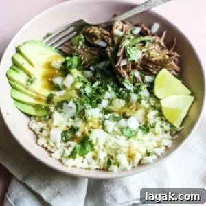 Salsa Verde Shredded Beef Bowls with Cilantro-Lime Rice 3 Salsa Verde Shredded Beef