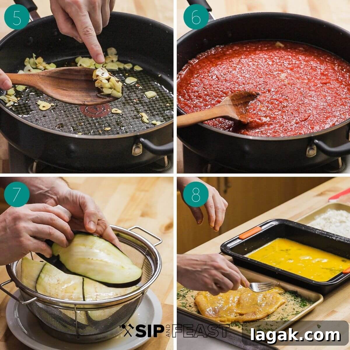 Chicken and Eggplant Parmesan Recipe: Crispy Baked Italian Casserole 6 Recipe process shot collage group number two.
