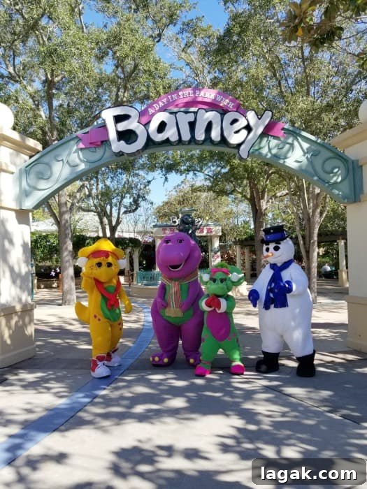 Universal Orlando Holiday Events and Seasonal Attractions 2026 10 A day in the park wtih Barney, characters dressed for the holidays