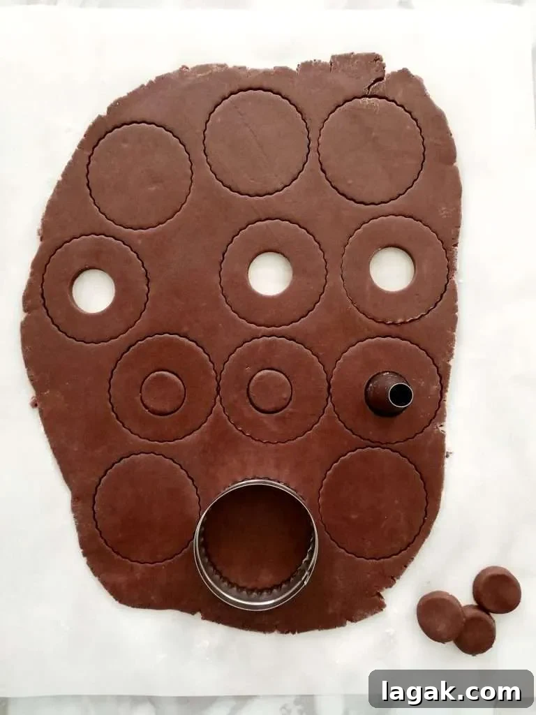 double chocolate sandwich cookie dough rolled and cut