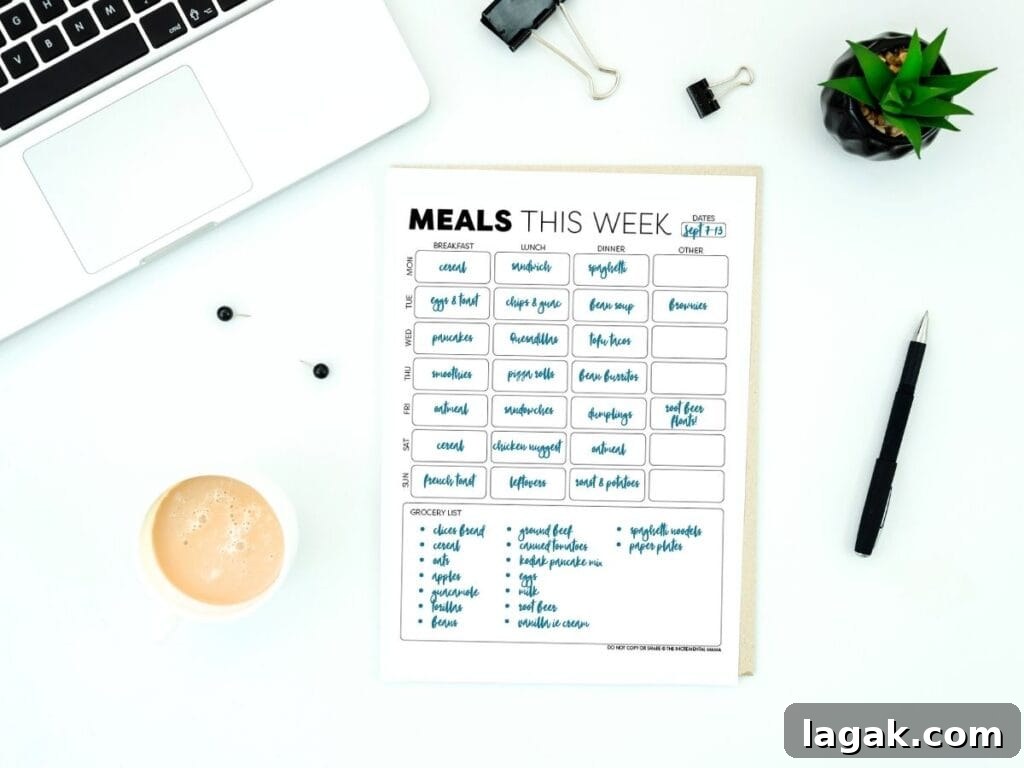 Family Meal Planning Guide with Free Printable Templates 2 meal plan for a week with shopping list