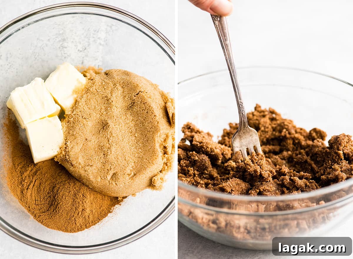 Make Filling two photos showing how to make cinnamon rolls