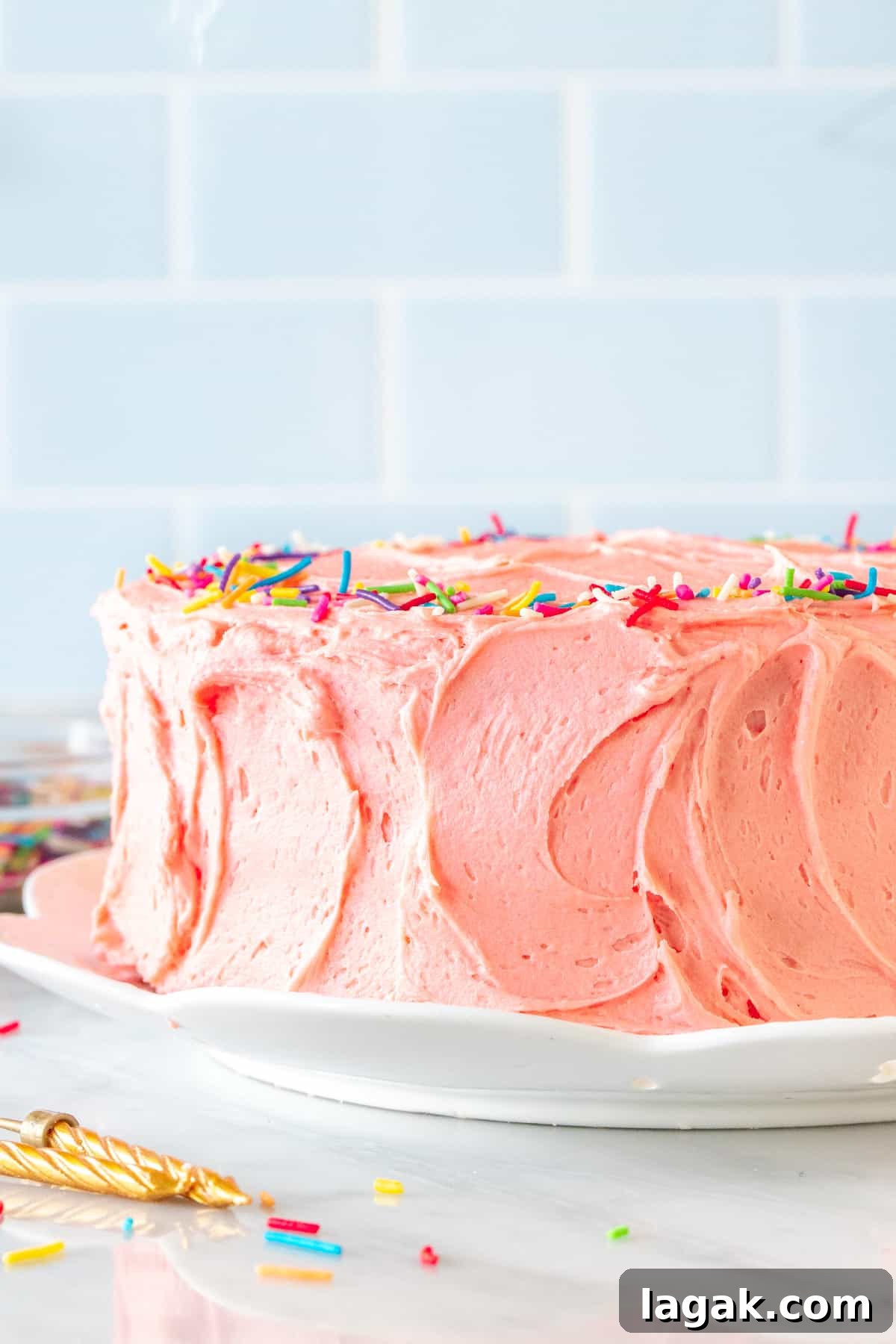 Funfetti Cake from Scratch Filled with Sprinkles 3 Birthday cake with pink frosting and sprinkles