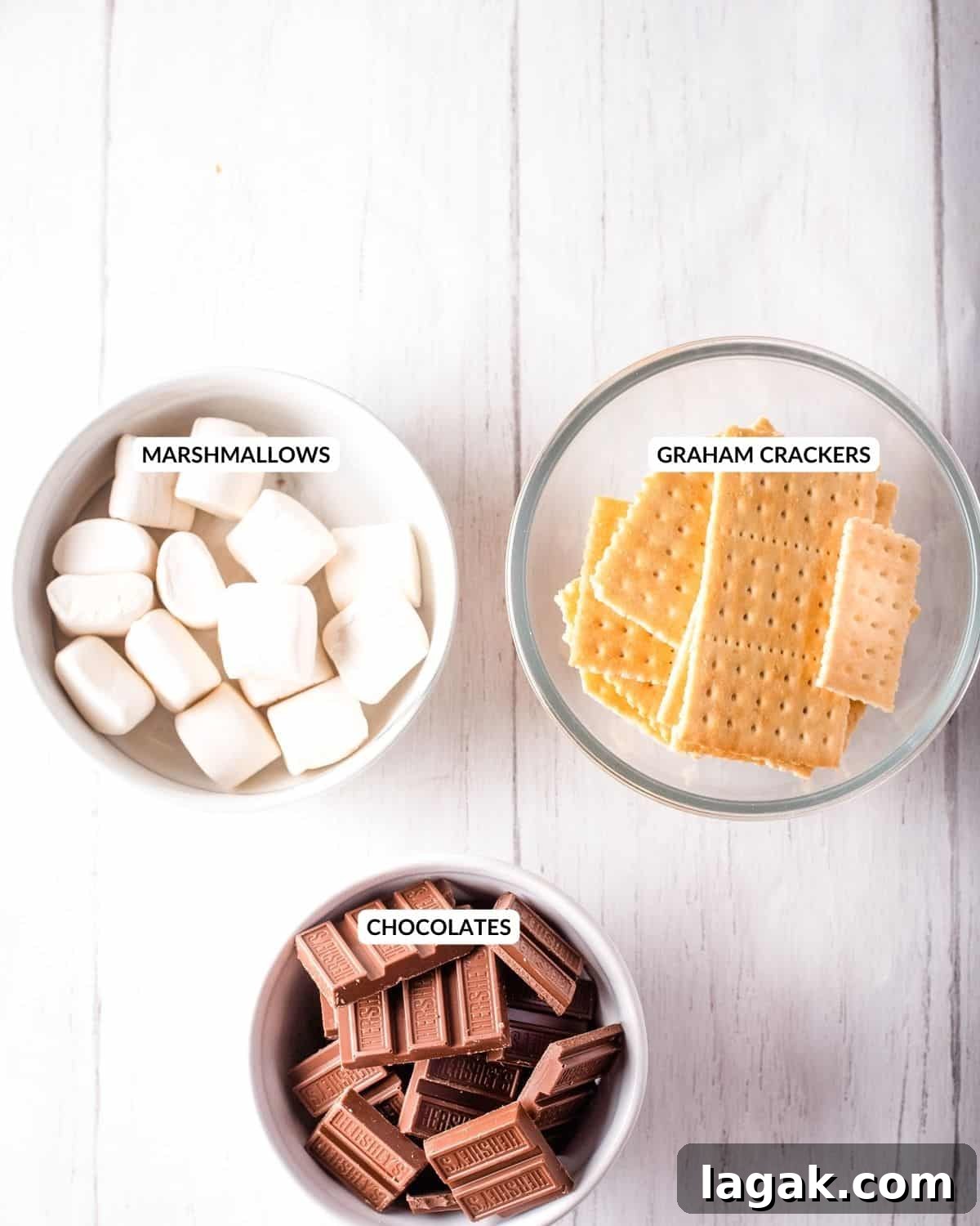 Air Fryer S'mores: Quick Indoor Campfire Dessert Recipe 3 Labeled ingredient list for air fryer smores - check recipe card for details!