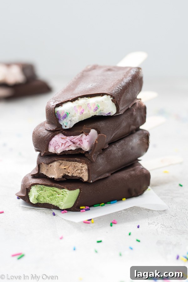 Homemade Chocolate-Dipped Ice Cream Bars: Crispy Chocolate Coating 2 chocolate dipped ice cream bars