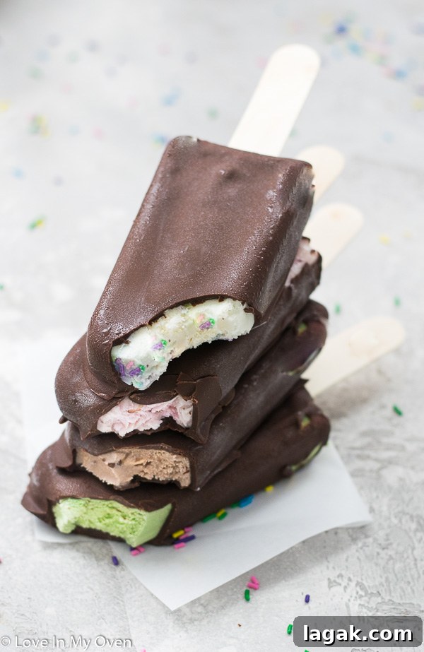 Homemade Chocolate-Dipped Ice Cream Bars: Crispy Chocolate Coating 3 chocolate dipped ice cream bars