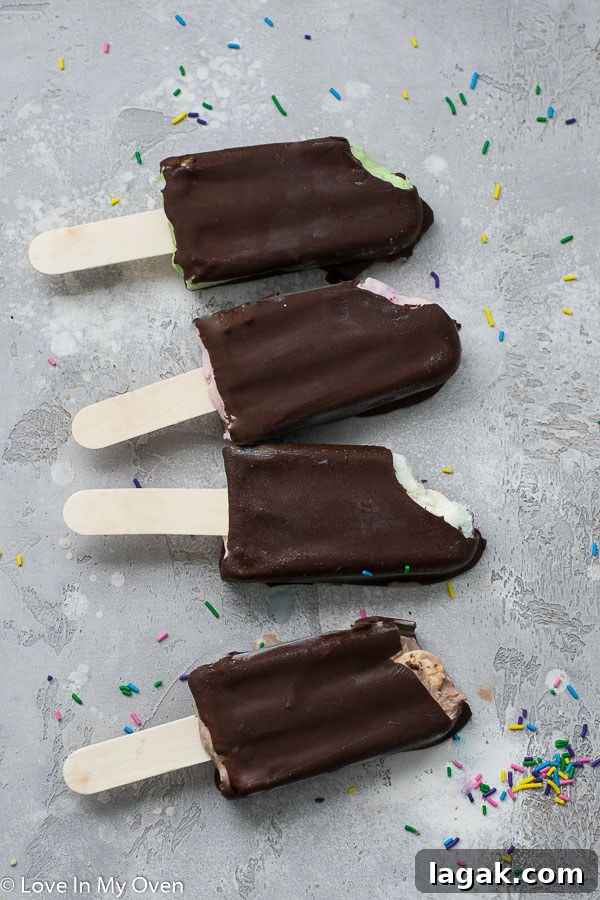 Homemade Chocolate-Dipped Ice Cream Bars: Crispy Chocolate Coating 6 chocolate dipped ice cream bars