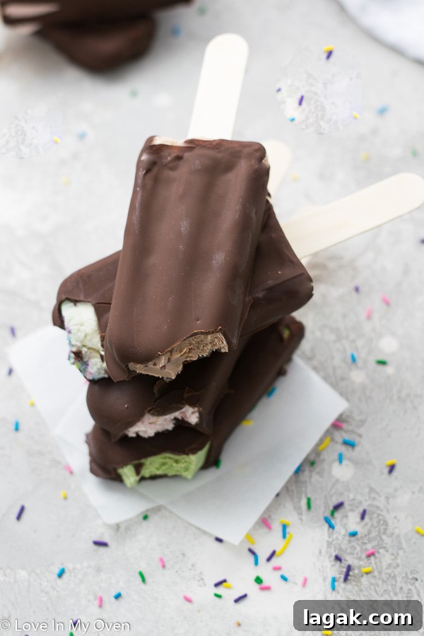 Homemade Chocolate-Dipped Ice Cream Bars: Crispy Chocolate Coating 7 chocolate dipped ice cream bars
