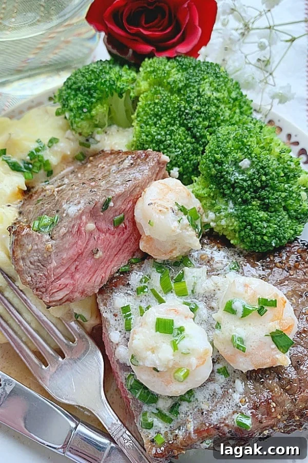 Air Fryer Steak with Creamy Garlic Shrimp Sauce 3 air fryer steak sliced on the plate