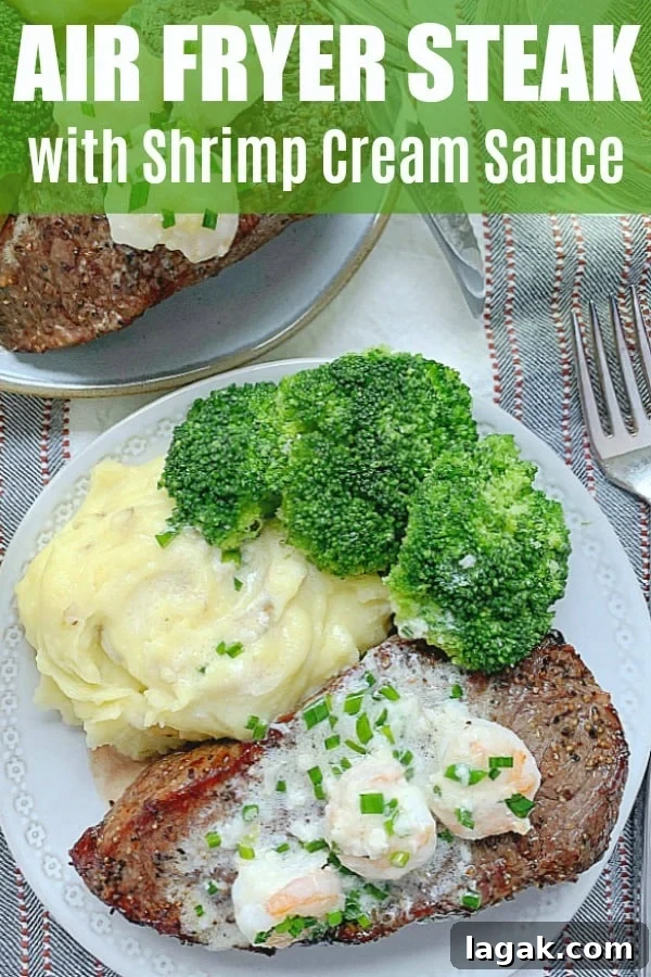 Air Fryer Steak with Creamy Garlic Shrimp Sauce 7 Air Fryer Steak with Shrimp Cream Sauce | Foodtastic Mom #ad #ohbeef #airfryersteak