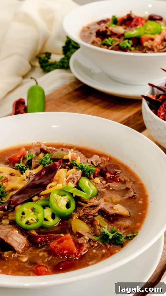Spicy Venison Chili in the Instant Pot: Quick Pressure-Cooker Recipe 4 Instant Pot Spicy Venison Chili garnished with serrano peppers, cheese, and chile de arbol.