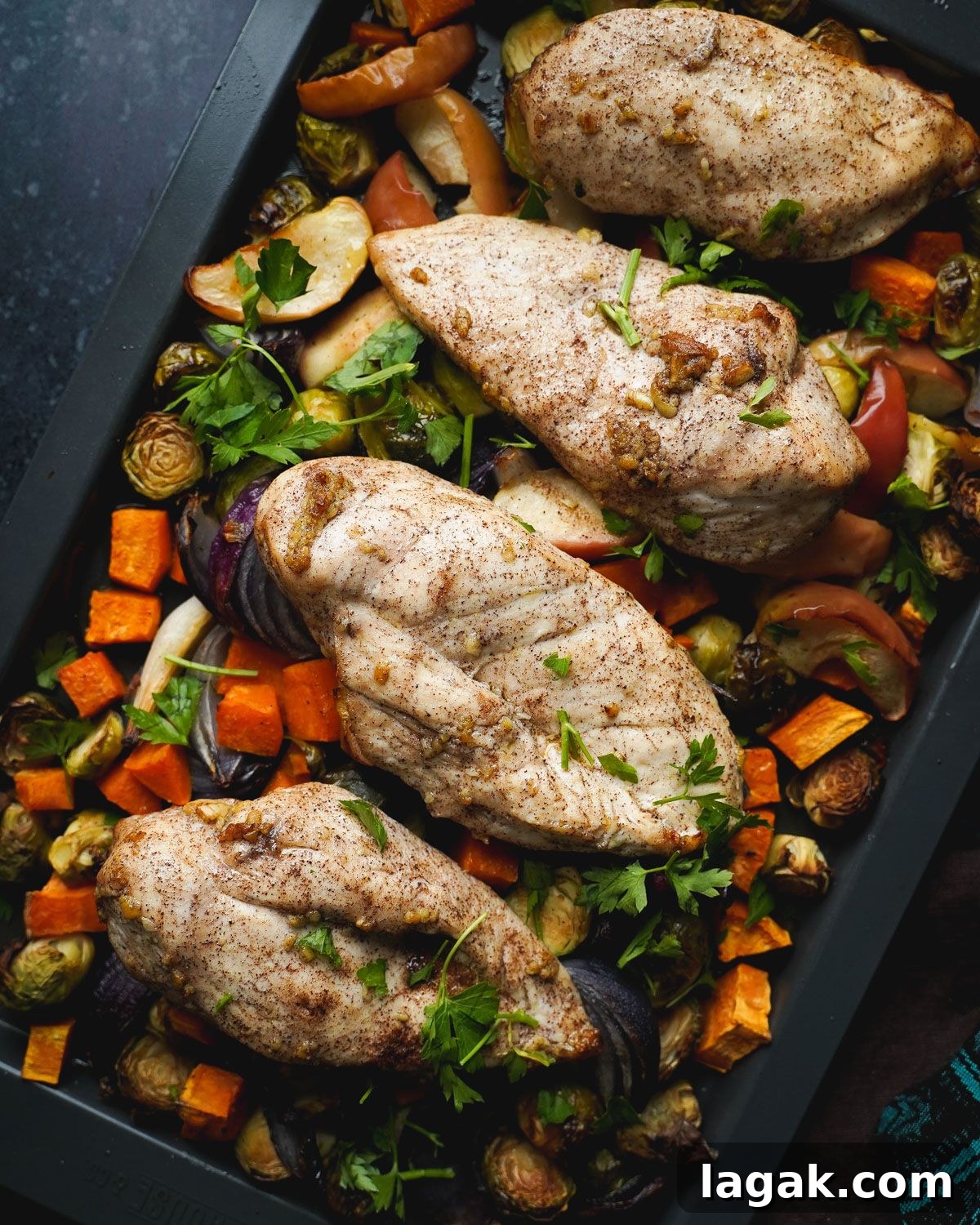 31 High-Protein Clean Eating Recipes to Try This Fall 17 Sheet Pan Chicken with Sweet Potatoes, Apples, and Brussels Sprouts