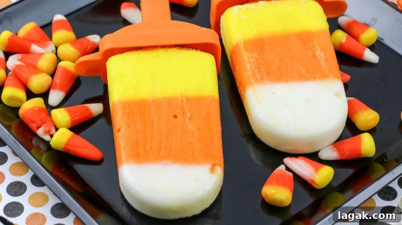 Candy Corn Yogurt Pops: Festive Frozen Treats for Fall 2 These Candy Corn Yogurt Pops are an easy, delicious way to get your fix of one of the best kinds of Halloween treats! These ice pops taste like desserts but are actually healthy, and are an easy recipe to enjoy- no baking required!