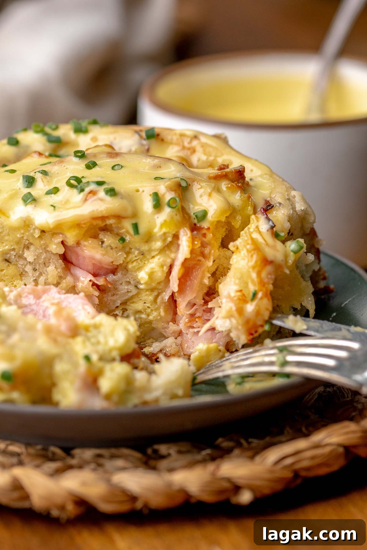 Savory Breakfast Rolls with Creamy Hollandaise Sauce 3 Stack of savory breakfast rolls