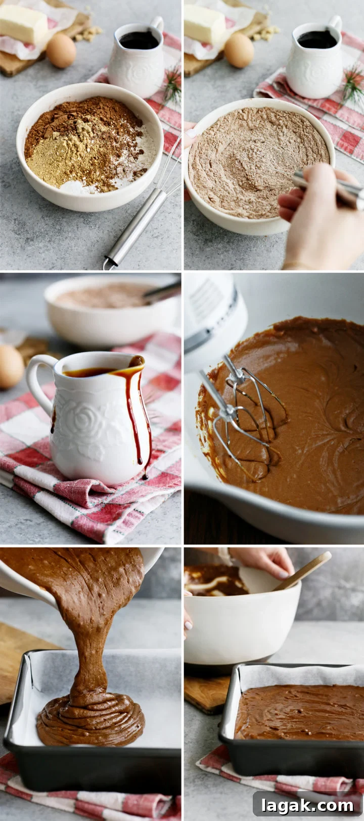 Chocolate Gingerbread Cake Recipe — Moist & Rich Flavor 3 step by step photos showing how to make this recipe for gingerbread cake