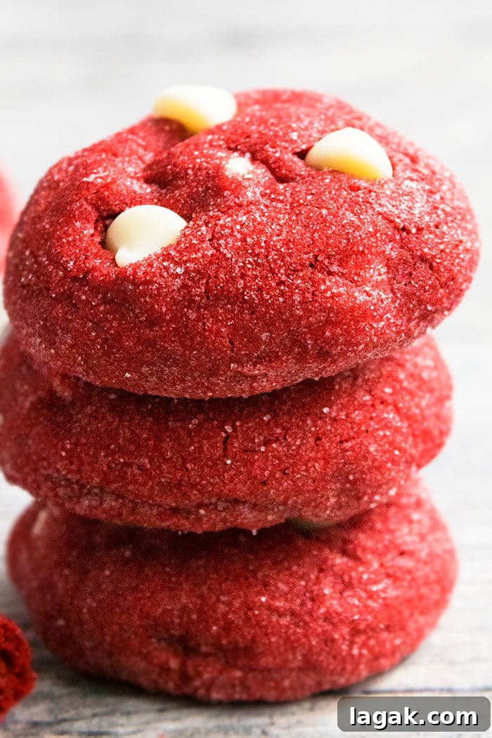 Red Velvet Cake Mix Cookies – Quick Moist Red Velvet Treats 2 Stack of Easy Red Velvet Cookies With Cake Mix on Rustic Gray Background