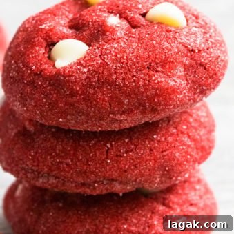 Stack of Easy Red Velvet Cookies With Cake Mix on Rustic Gray Background