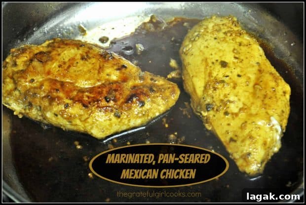 Marinated, pan-seared Mexican chicken is a delicious, low-fat, easy to prepare dish. The chicken will surprise you with its depth of flavor. / The Grateful Girl Cooks! Marinated, pan-seared Mexican chicken is a delicious, low-fat, easy to prepare dish. The chicken will surprise you with its depth of flavor.