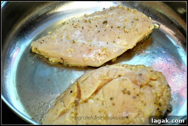 Marinated, Pan-Seared Mexican Chicken / The Grateful Girl Cooks! The marinated chicken breasts are pan-seared in a hot skillet.