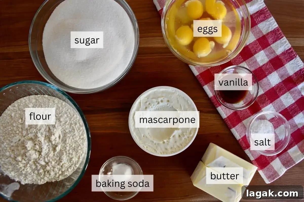 Mascarpone Pound Cake Recipe: Moist Italian Cream Cake with Mascarpone 4 Ingredients for recipe including eggs, flour, and sugar.