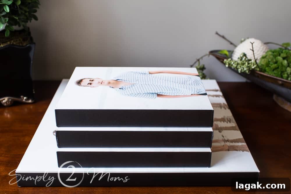 stack of four gallery wrapped canvas prints with black borders