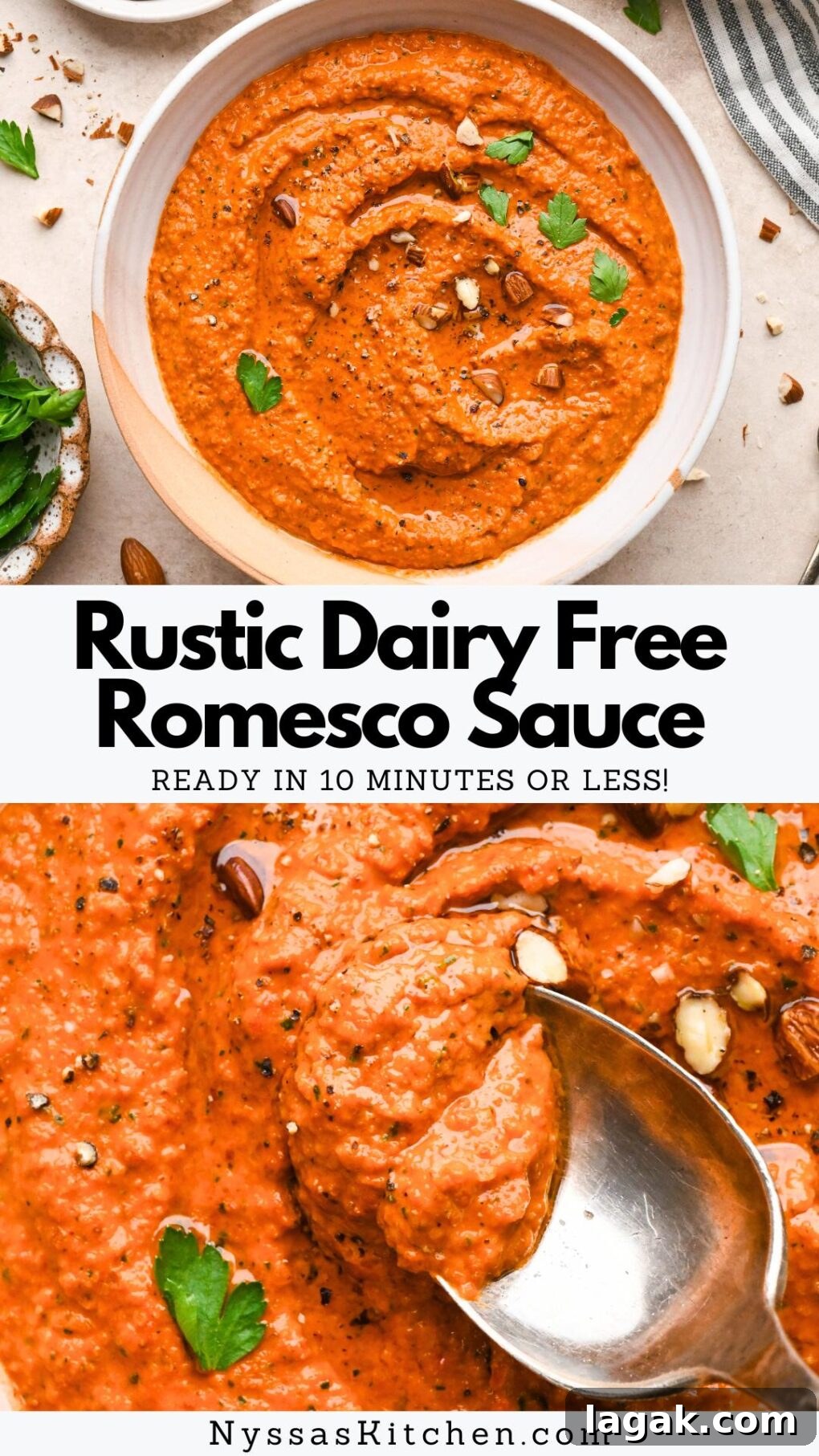 10-Minute Rustic Romesco Sauce (Dairy-Free) 11 Pinterest pin for dairy free romesco sauce