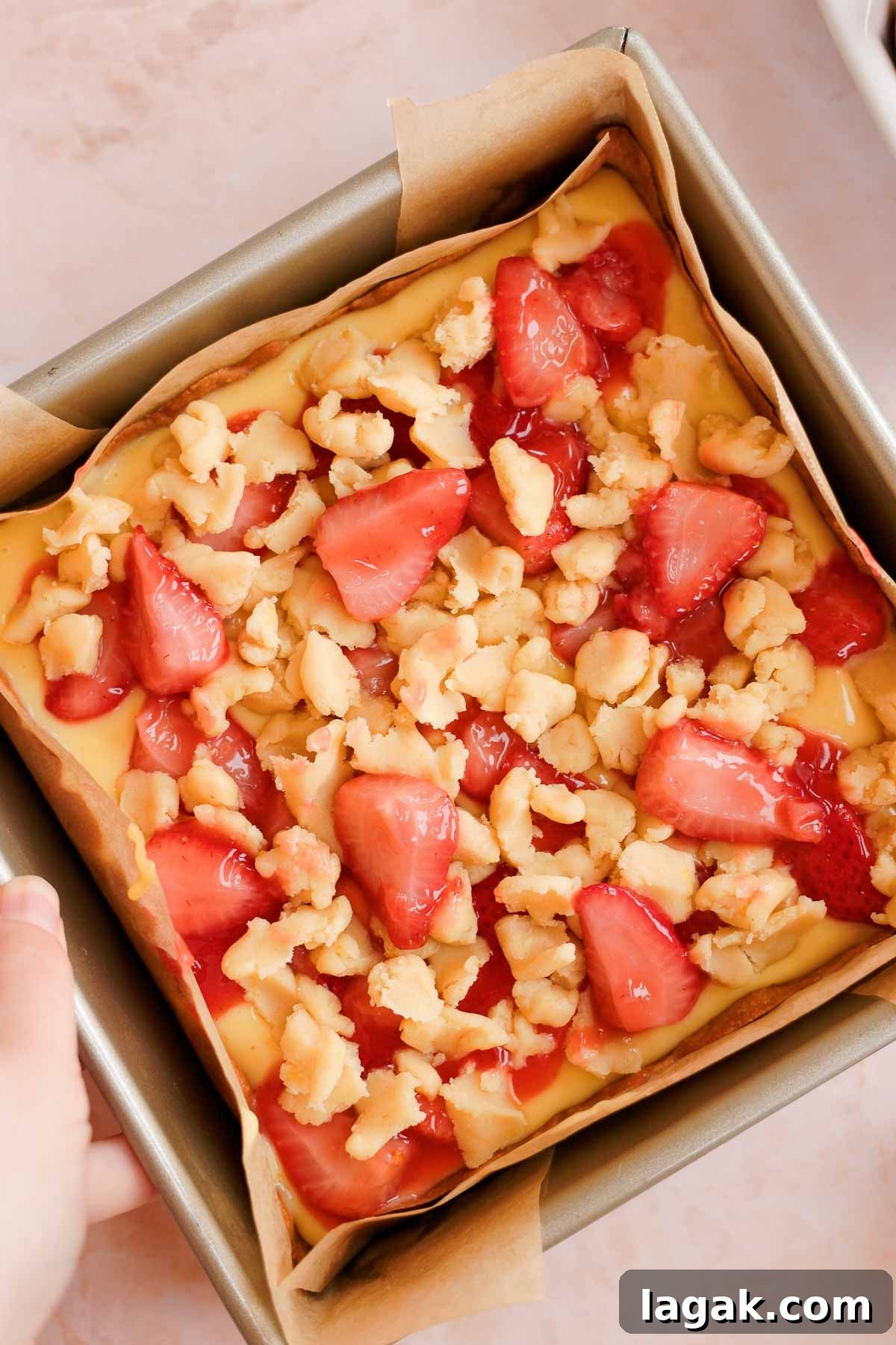 Strawberry Lemon Bars Recipe with Zesty Shortbread Crust 13 strawberry lemon bars before baking