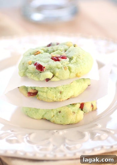 Cranberry Pistachio Cookies Recipe: Crispy, Chewy Holiday Cookies 2 Cran Pistachio Cookies - festive and delicious! the-girl-who-ate-everything.com