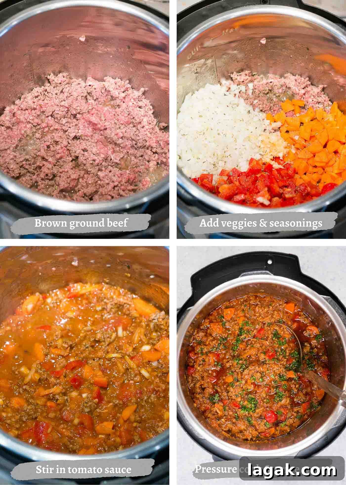Process images of making Bolognese sauce