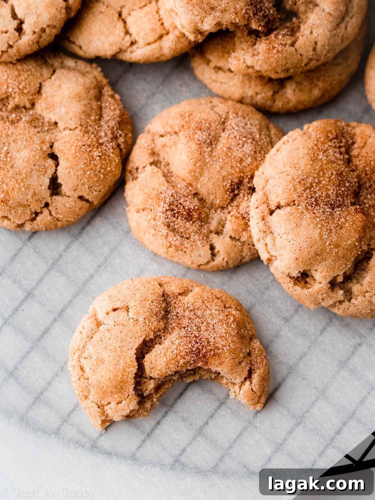Gluten-Free Snickerdoodle Cookies: Soft Cinnamon Recipe 3 Snickerdoodle cookie with a bite taken out of it.