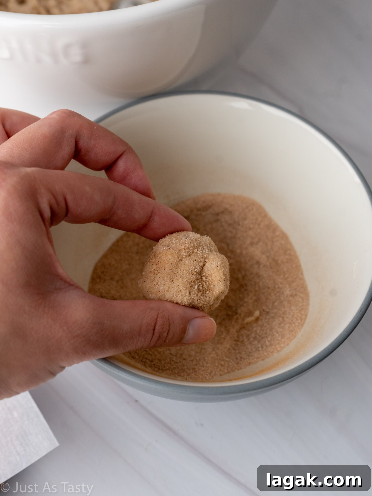 Gluten-Free Snickerdoodle Cookies: Soft Cinnamon Recipe 8 Snickerdoodle dough rolled in cinnamon sugar.
