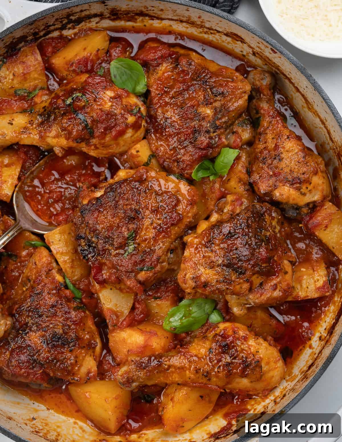Italian-Style Chicken and Roasted Potatoes Recipe 2 Italian Baked Chicken and potatoes in a delicious pan sauce need only 3 ingredients and just five minutes of prep
