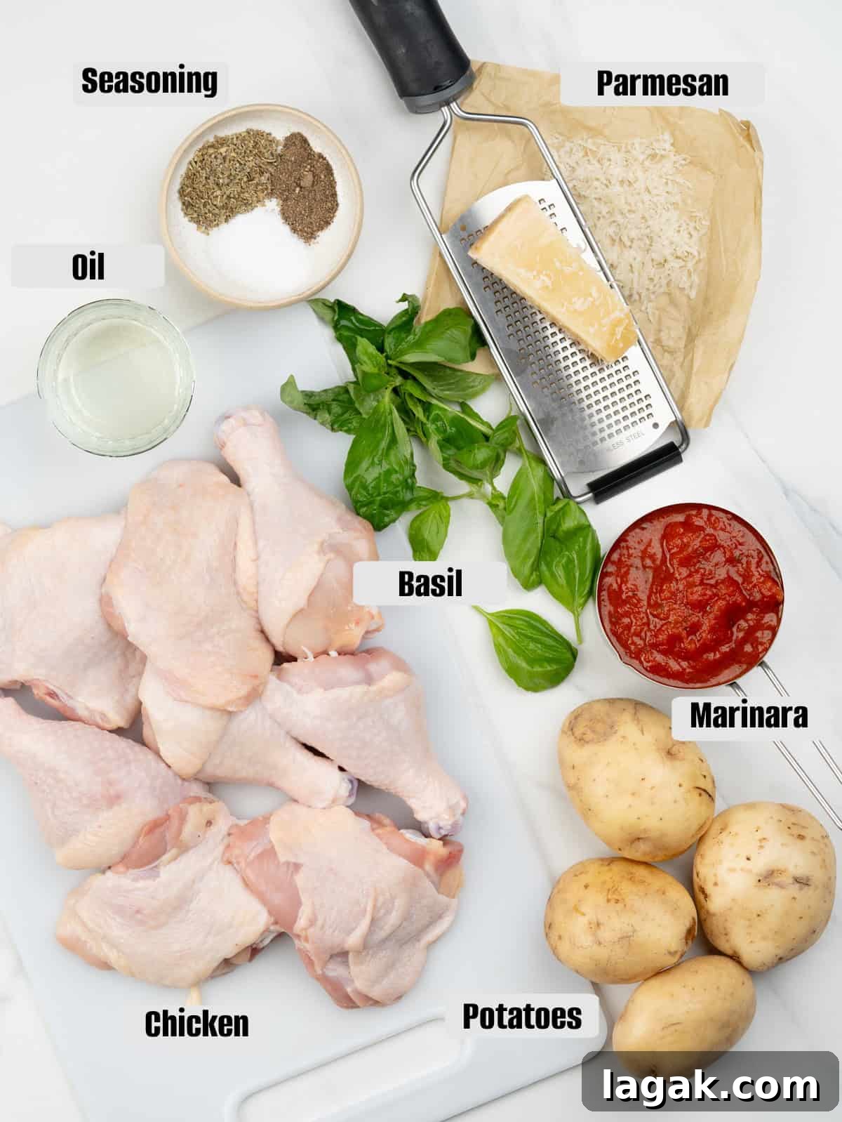Italian-Style Chicken and Roasted Potatoes Recipe 4 List of ingredients for Italian chicken and potatoes.