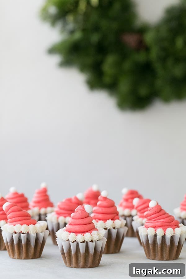 Santa Hat Gingerbread Cupcakes Recipe for Holiday Parties 5 Little Santa hat cupcakes.